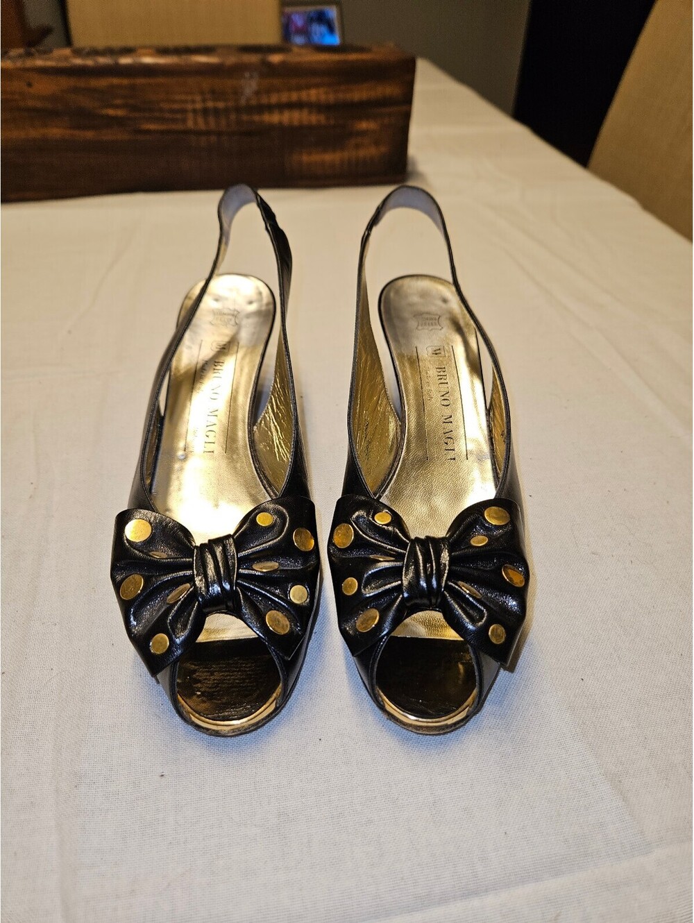 Vintage Bruno Magli Black Leather Slingback Sandals